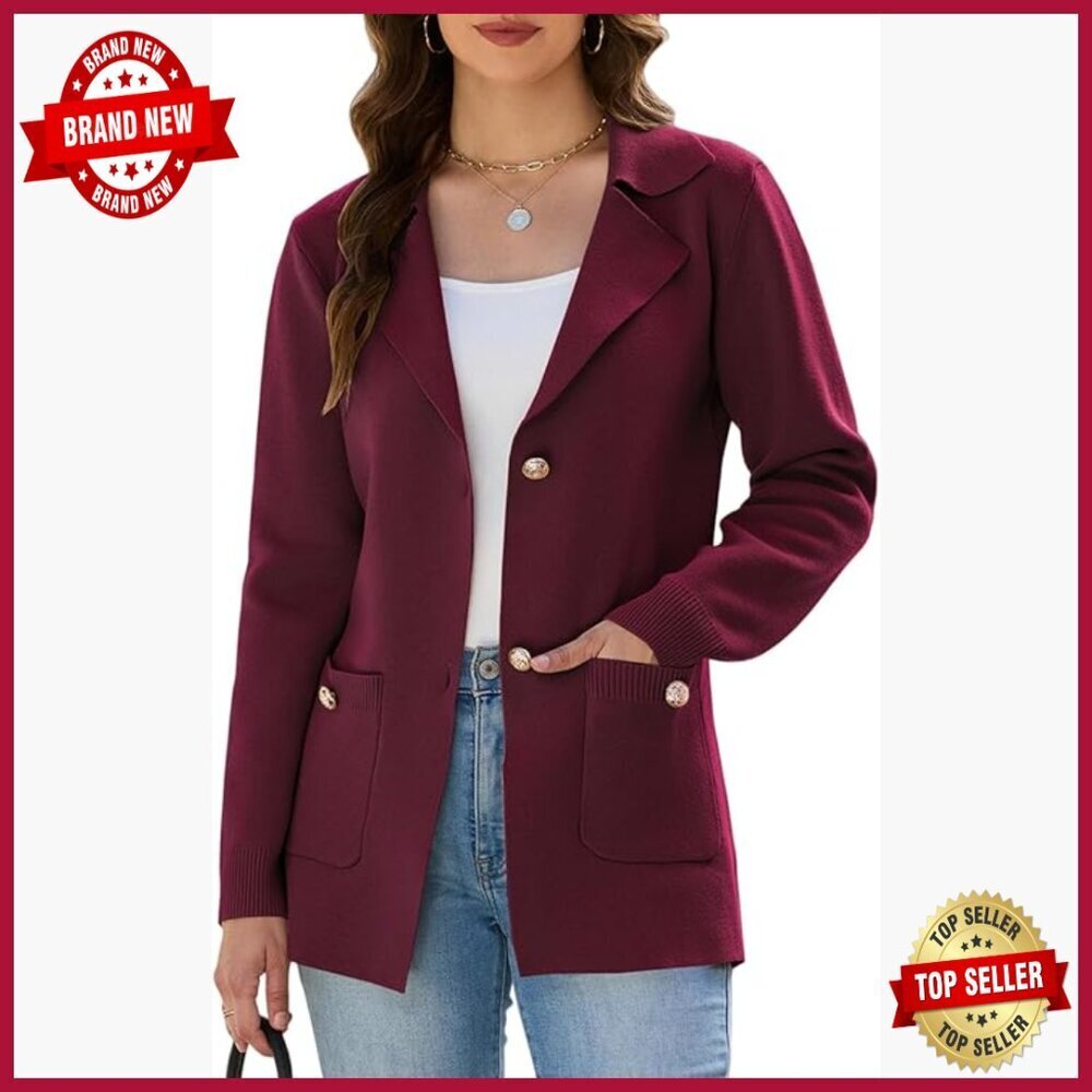Rayon Sweater Blazer with Pockets, Business Casual Jacket, Button Front